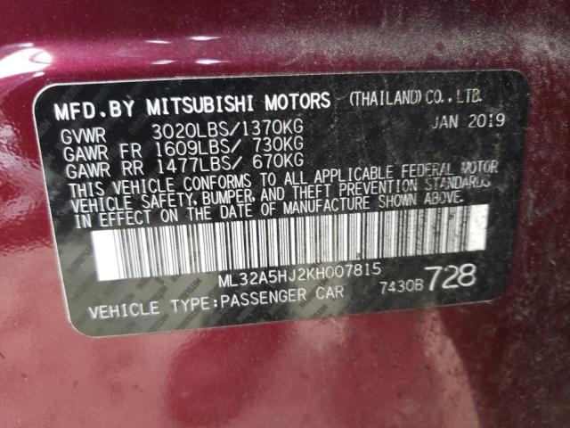 2019 MITSUBISHI MIRAGE LE ML32A5HJ2KH007815