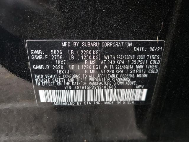 2022 SUBARU OUTBACK TO 4S4BTGPD9N3103663