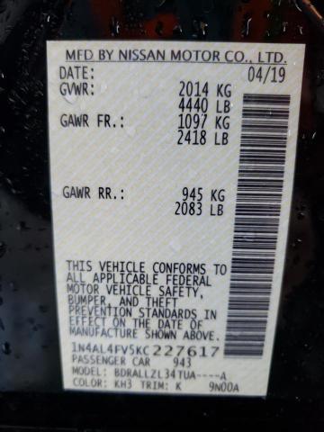 2019 NISSAN ALTIMA EDI 1N4AL4FV5KC227617