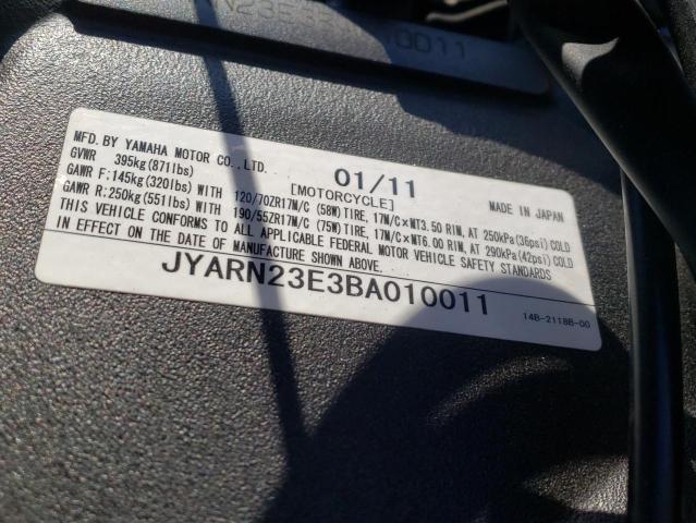 2011 YAMAHA YZFR1 JYARN23E3BA010011