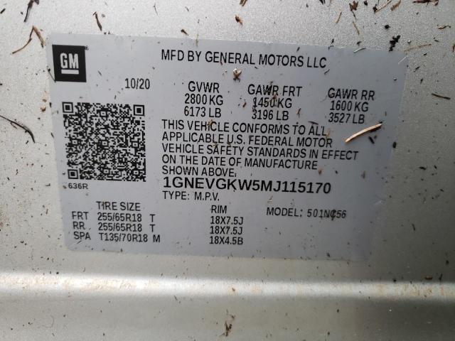 1GNEVGKW5MJ115170 Chevrolet Traverse L 2021. Фото: 9