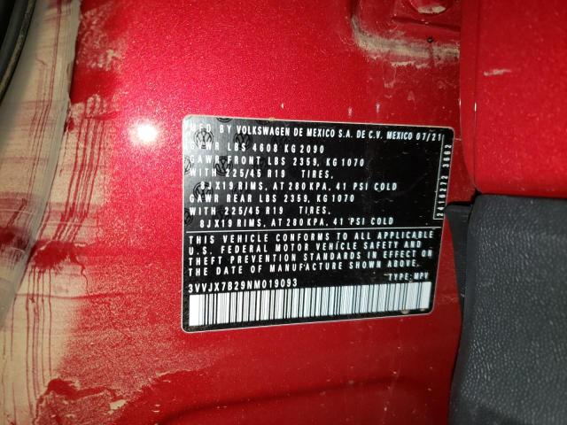 2022 VOLKSWAGEN TAOS SEL 3VVJX7B29NM019093