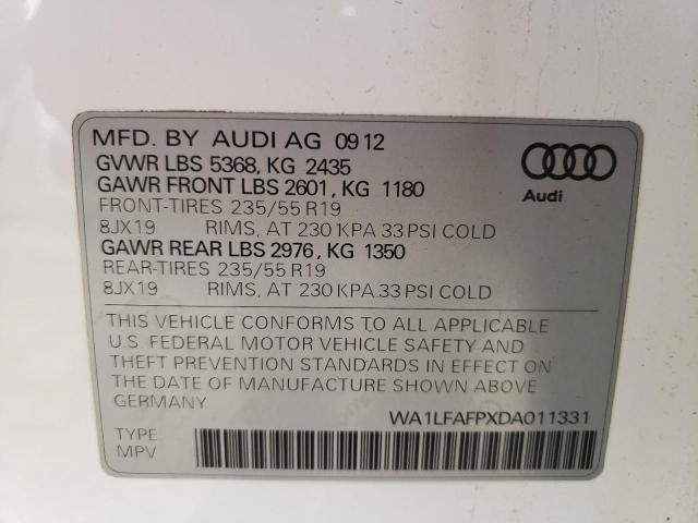 VIN WA1LFAFPXDA011331 2013 Audi Q5, Premium Plus no.10