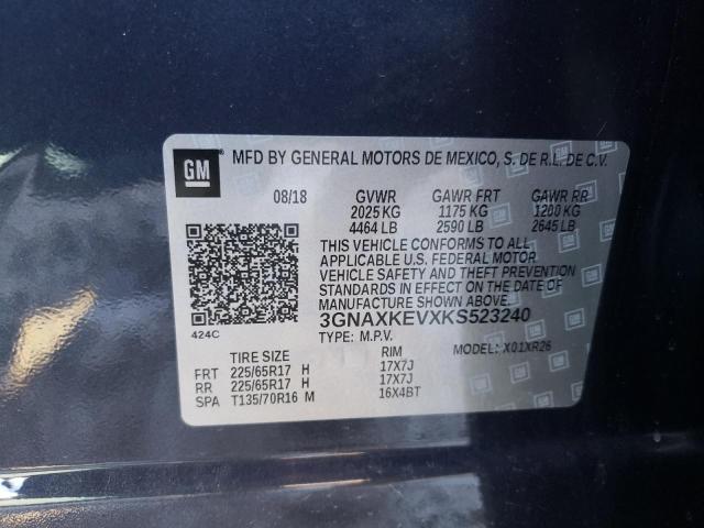3GNAXKEVXKS523240 Chevrolet Equinox Lt 2019. Фото: 9