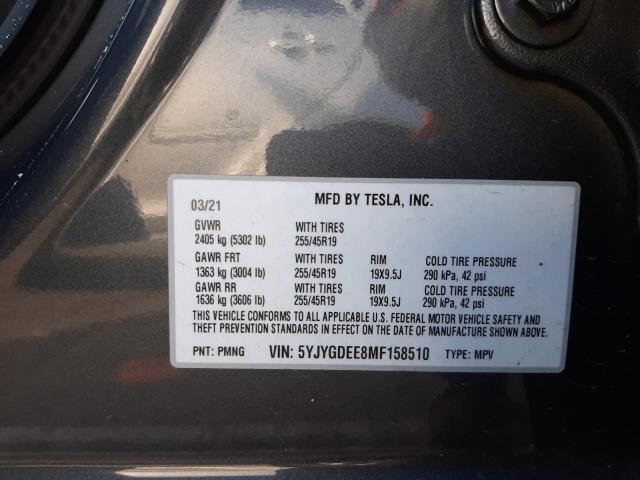2021 TESLA MODEL Y 5YJYGDEE8MF158510