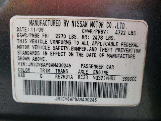 2010 INFINITI G37 BASE JN1CV6AP9AM400245
