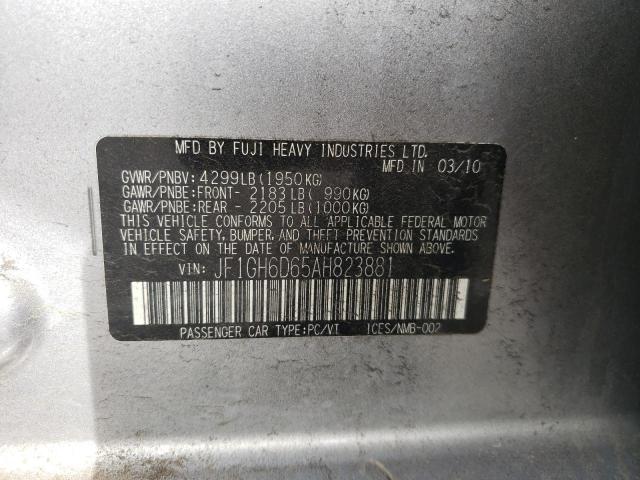 2010 SUBARU IMPREZA OU JF1GH6D65AH823881