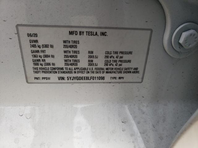 2020 TESLA MODEL Y 5YJYGDEE8LF011098