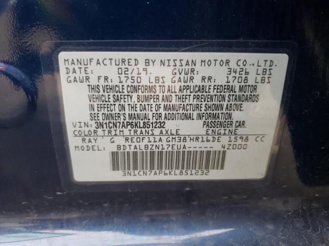 3N1CN7AP6KL851232 Nissan Versa S 10