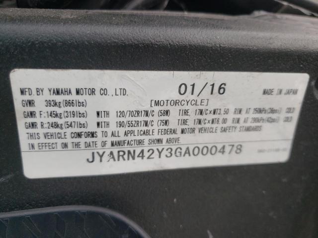 2016 YAMAHA YZFR1S C JYARN42Y3GA000478