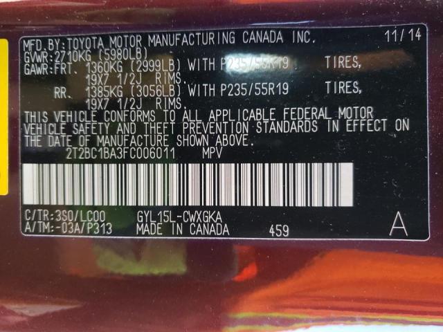 2015 LEXUS RX 450H 2T2BC1BA3FC006011