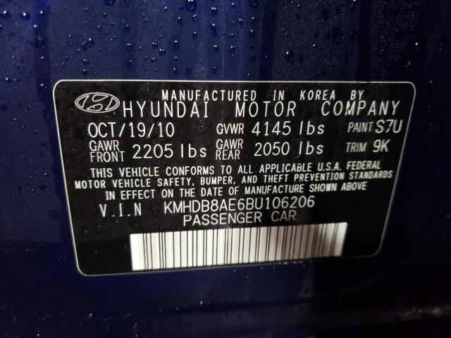 2011 HYUNDAI ELANTRA TO KMHDB8AE6BU106206