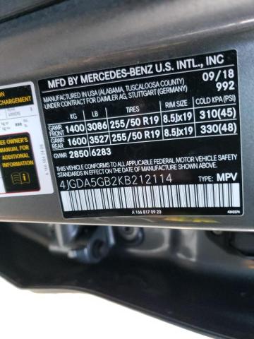 2019 MERCEDES-BENZ GLE 400 4M 4JGDA5GB2KB212114