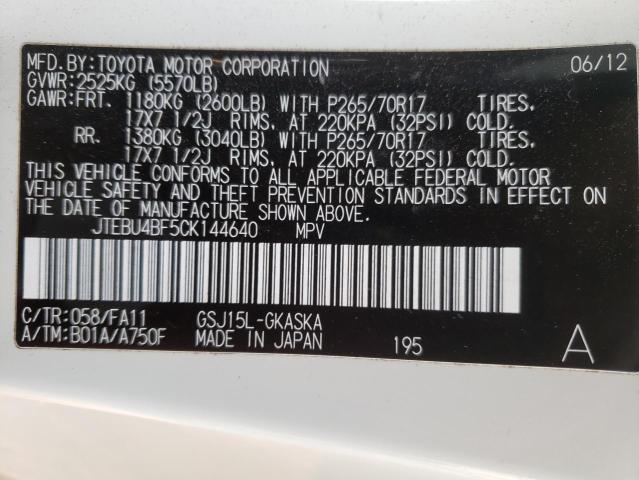 2012 TOYOTA FJ CRUISER JTEBU4BF5CK144640