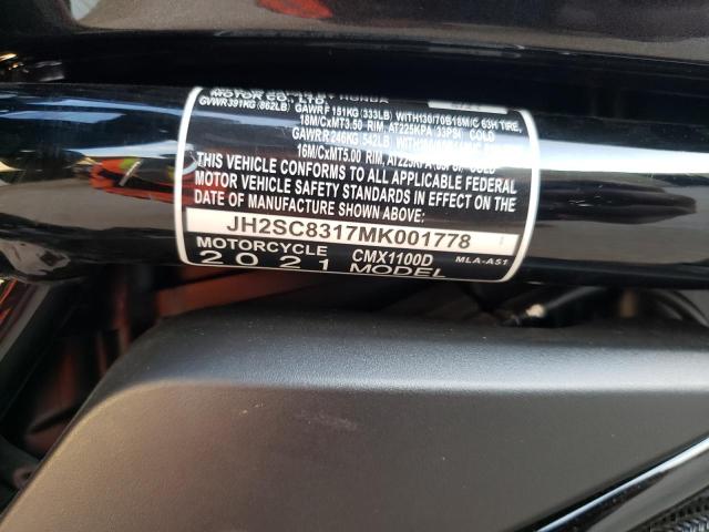 2021 HONDA CMX1100 D JH2SC8317MK001778