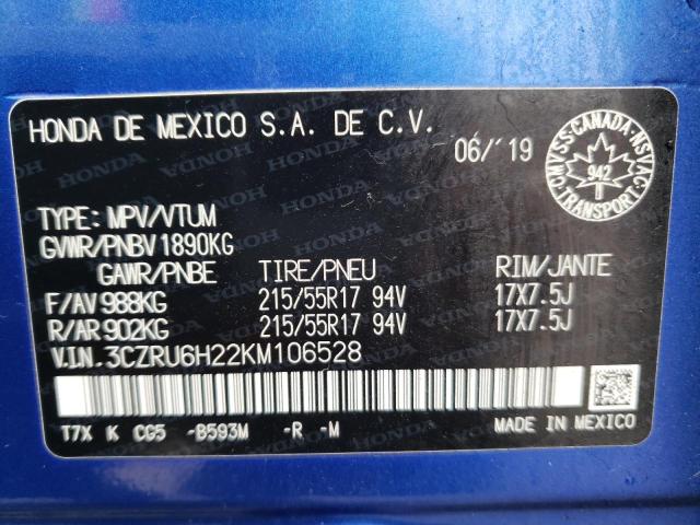 2019 HONDA HR-V 3CZRU6H22KM106528