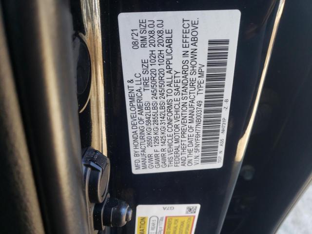 2022 HONDA PILOT BLAC 5FNYF6H77NB003749