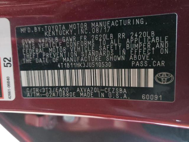 2018 TOYOTA CAMRY L 4T1B11HK3JU510530