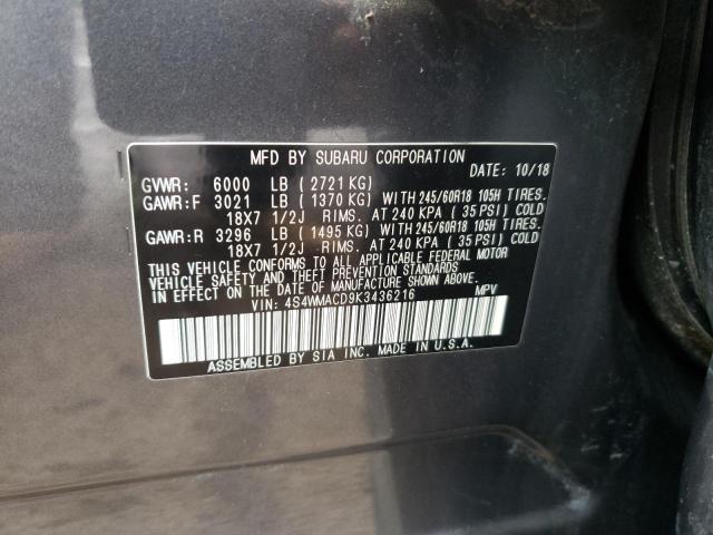 2019 SUBARU ASCENT PRE 4S4WMACD9K3436216