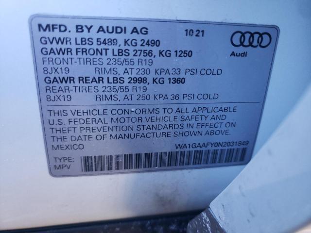 2022 AUDI Q-5 WA1GAAFY0N2031849