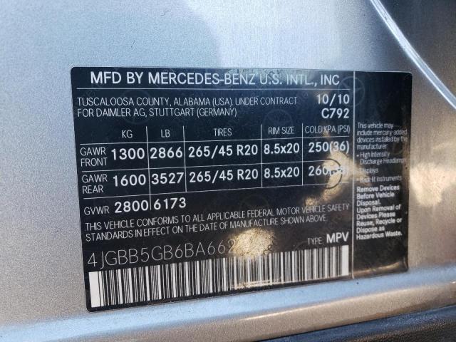 2011 MERCEDES-BENZ ML-350 4JGBB5GB6BA662388