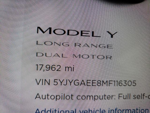2021 TESLA MODEL Y 5YJYGAEE8MF116305