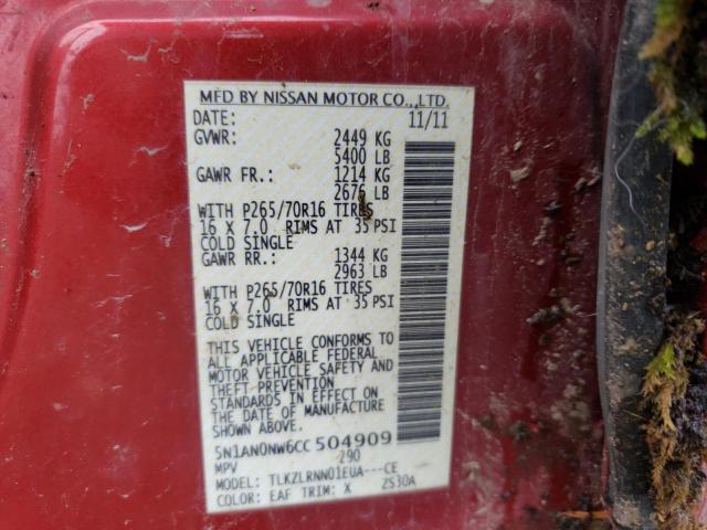 2012 NISSAN XTERRA OFF 5N1AN0NW6CC504909