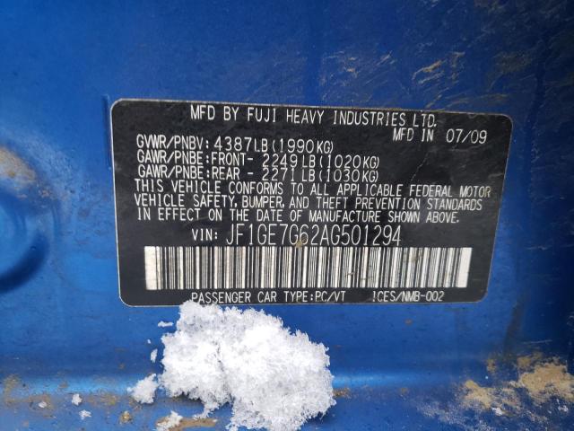 2010 SUBARU IMPREZA WR JF1GE7G62AG501294