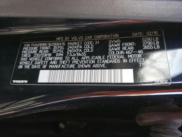 2016 VOLVO XC60 T6 PR YV449MRK1G2906415