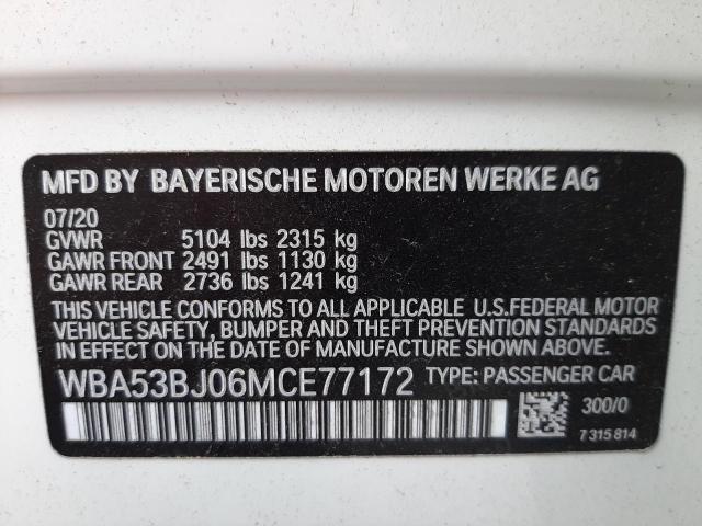 2021 BMW 540 I WBA53BJ06MCE77172