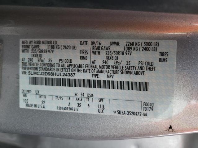 2017 LINCOLN MKC SELECT 5LMCJ2D98HUL24387