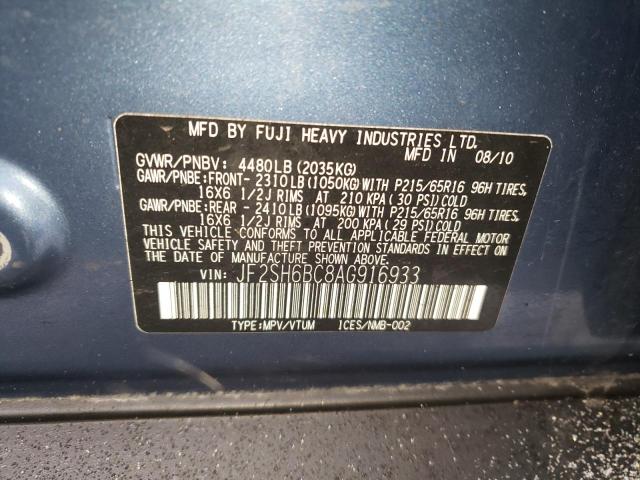 2010 SUBARU FORESTER X JF2SH6BC8AG916933