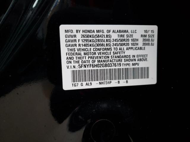 2016 HONDA PILOT ELIT 5FNYF6H02GB037619