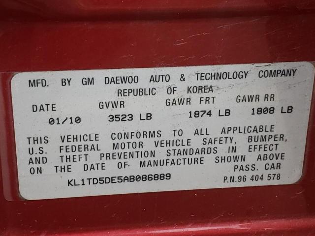 2010 CHEVROLET AVEO LS KL1TD5DE5AB086889