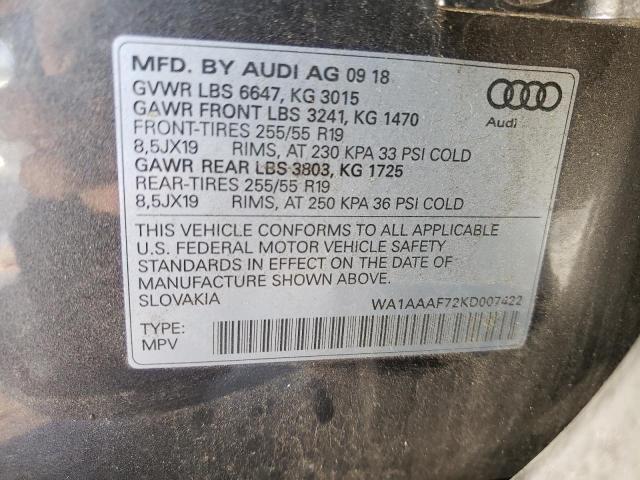 VIN WA1AAAF72KD007422 2019 Audi Q7, Premium no.10