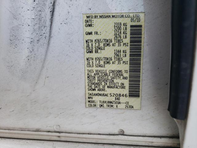 2010 NISSAN XTERRA OFF 5N1AN0NU6AC520846