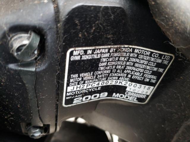 2009 HONDA CBR600 RR JH2PC40029K200318