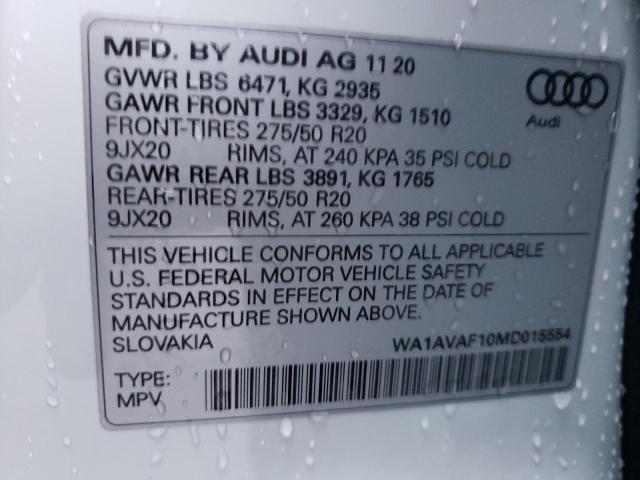 2021 AUDI Q8 PREMIUM WA1AVAF10MD015554