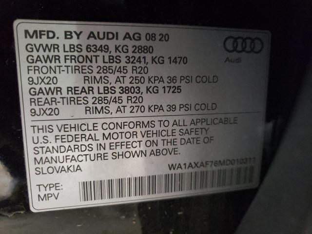 VIN WA1AXAF76MD010311 2021 Audi Q7, Premium no.10