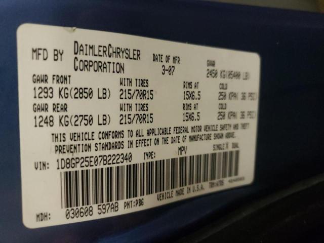 2007 DODGE CARAVAN SE 1D8GP25E07B222340