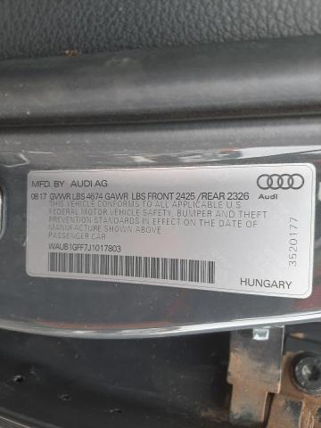 2018 AUDI S3 PREMIUM WAUB1GFF7J1017803