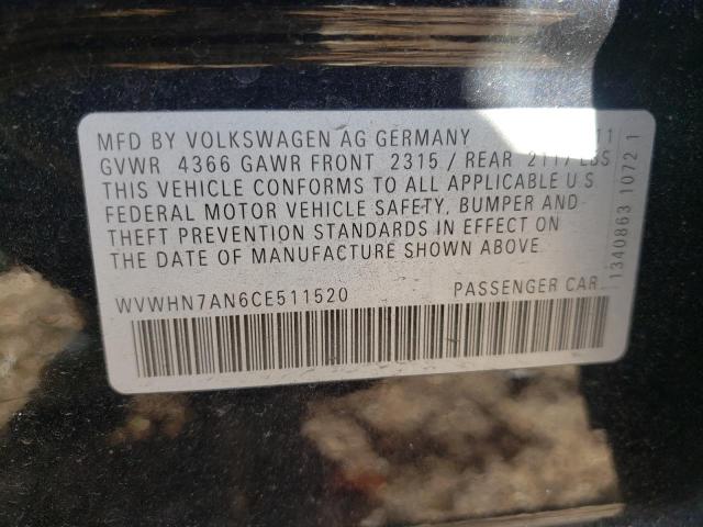 2012 VOLKSWAGEN CC LUXURY WVWHN7AN6CE511520