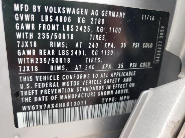 2017 VOLKSWAGEN TIGUAN SPO WVGTV7AX4HK013011