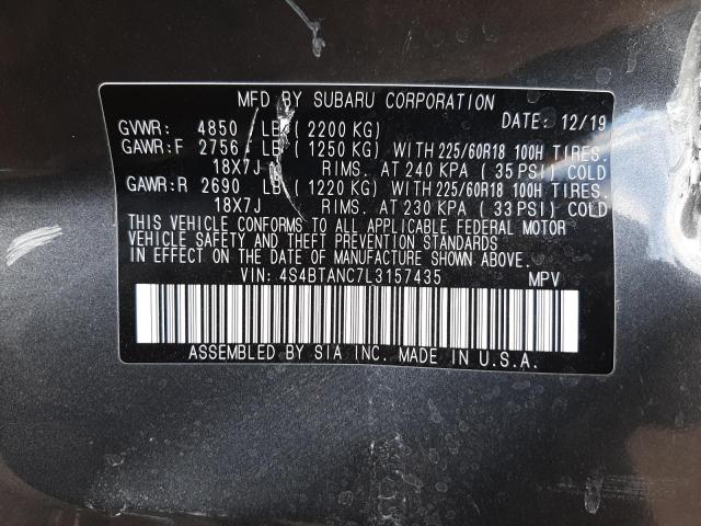 2020 SUBARU OUTBACK LI 4S4BTANC7L3157435