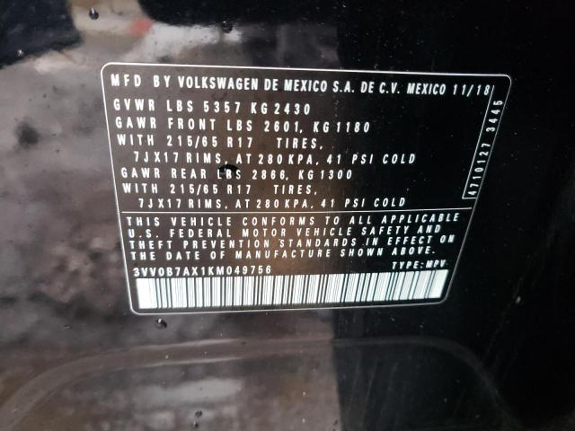 2019 VOLKSWAGEN TIGUAN 3VV0B7AX1KM049756