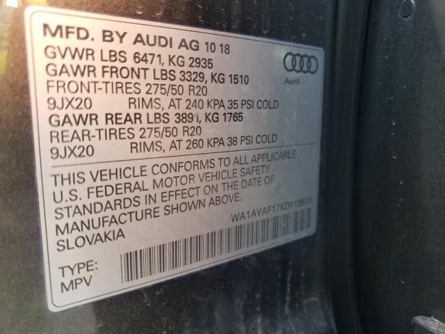 2019 AUDI Q8 PREMIUM WA1AVAF17KD013670