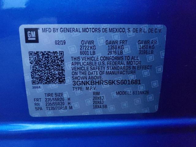 2019 CHEVROLET BLAZER 3LT 3GNKBHRS6KS601681