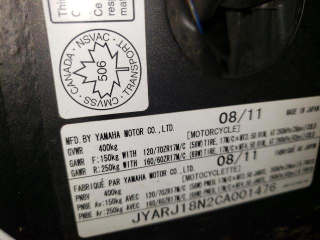 2012 YAMAHA FZ6 R JYARJ18N2CA001476