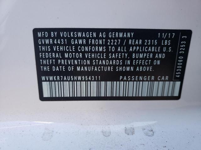 2017 VOLKSWAGEN E-GOLF SE WVWKR7AU5HW954311