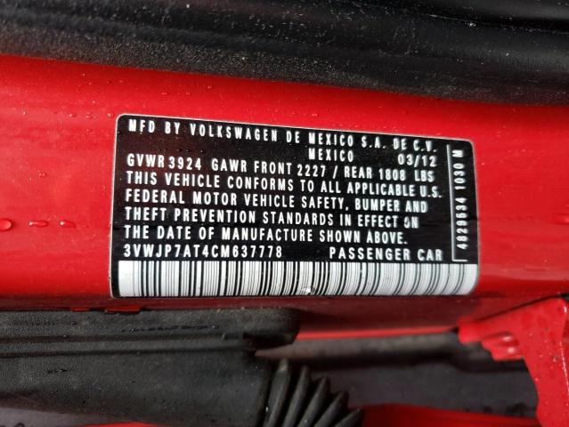 2012 VOLKSWAGEN BEETLE 3VWJP7AT4CM637778